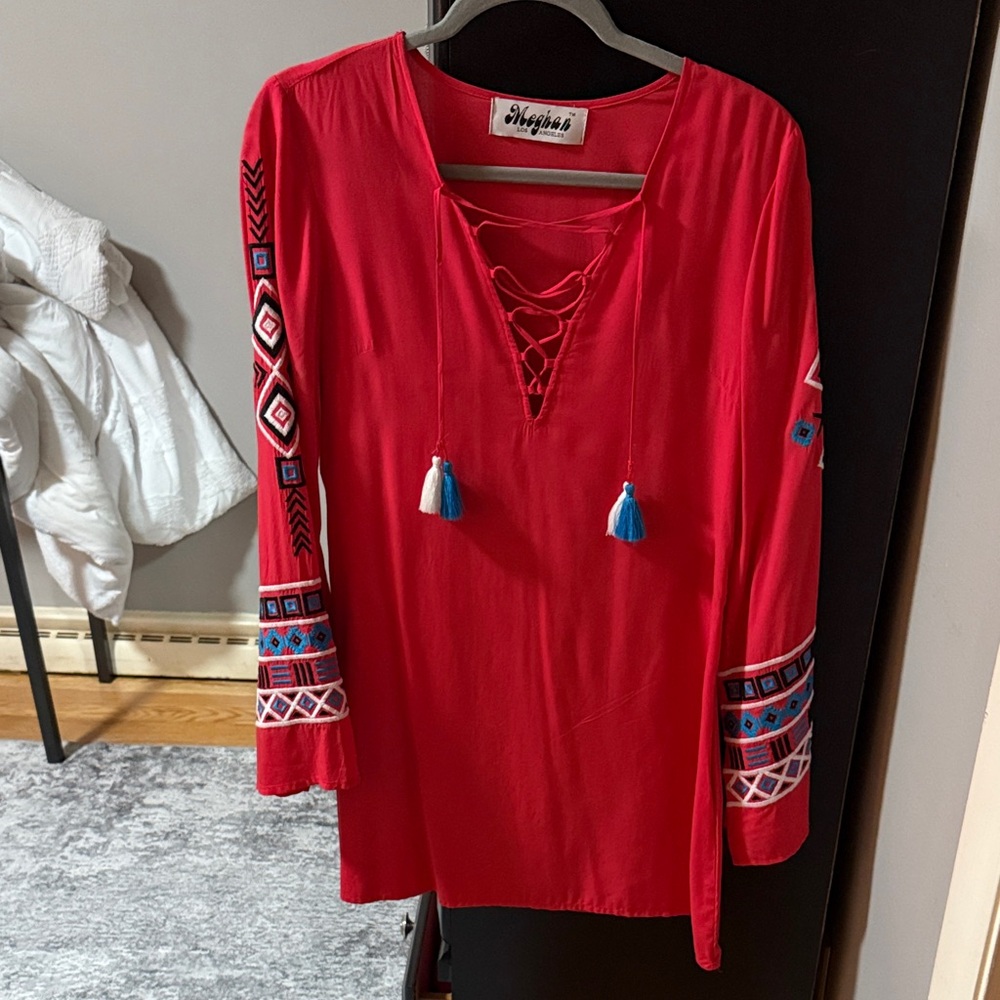 Red Embroidered Women's Dress
